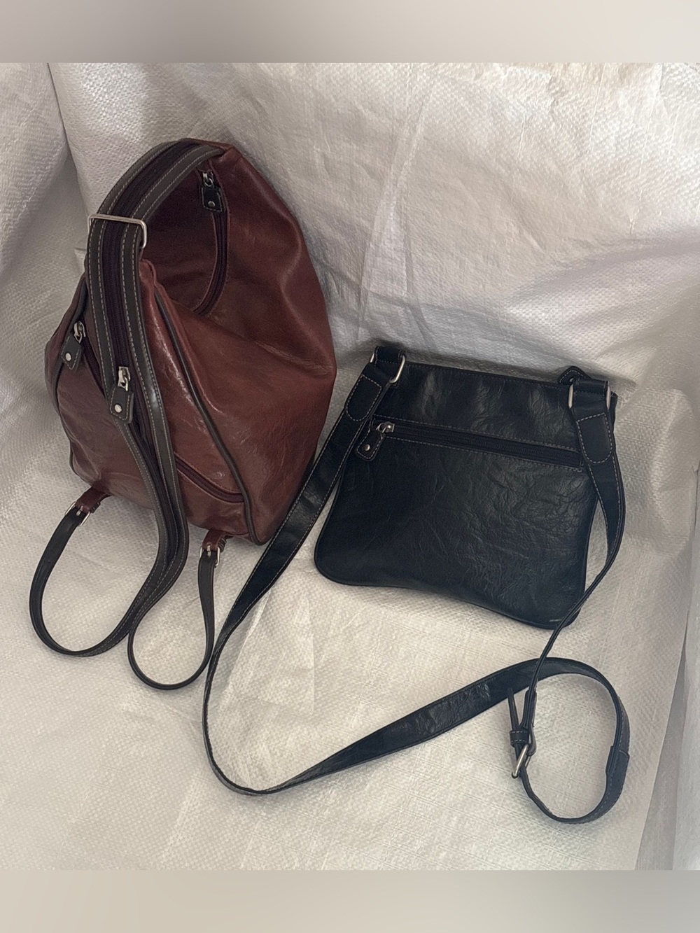 2 Mouflon bags - (1)brown sling backpack and (2) classic two-tone crossbody bag - Picture 4 of 4